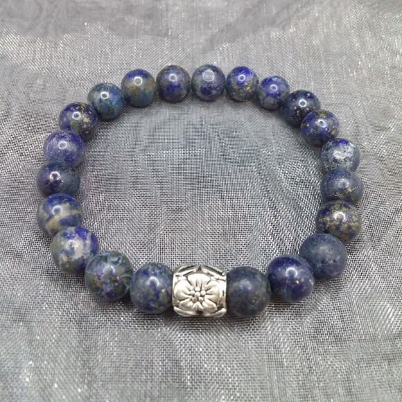 Artisan Lapis Lazuli Beaded Bracelet Tibetan Silver Spacer Stretch Stackable NEW - Picture 1 of 9